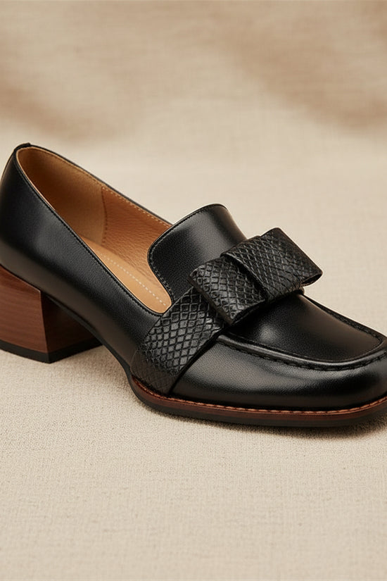 Elegant And Sophisticated Soft Cowhide Commuter Shoes With A Chunky Mid Heel 