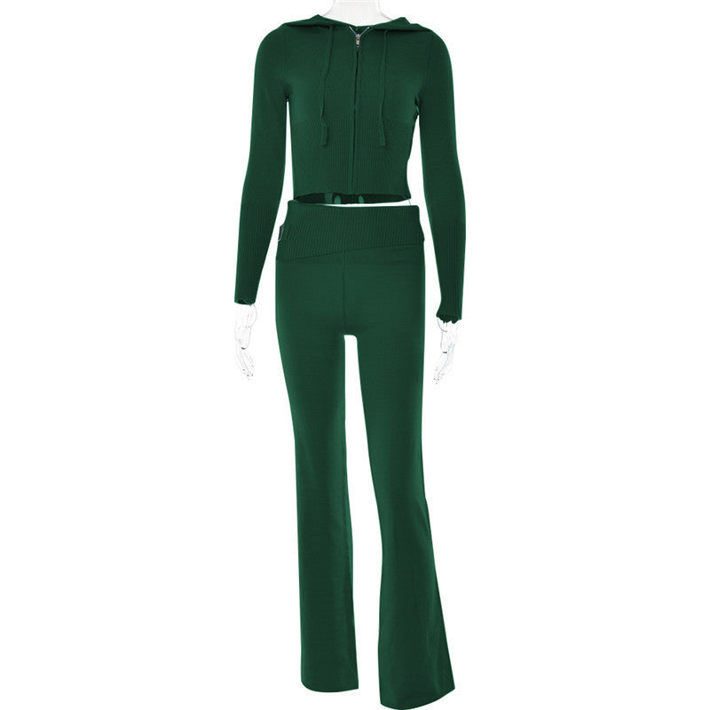 Long Sleeve Sweater & High Waist Long Pants Set | ladies long sweaters