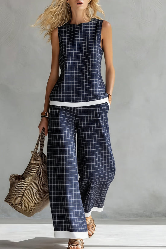 Women's Casual Sleeveless Printed Wide-Leg Pants Two-Piece Set 