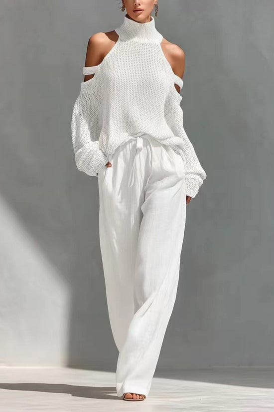 Womens Long-Sleeve Turtleneck Top And Pants Two-Piece Set 