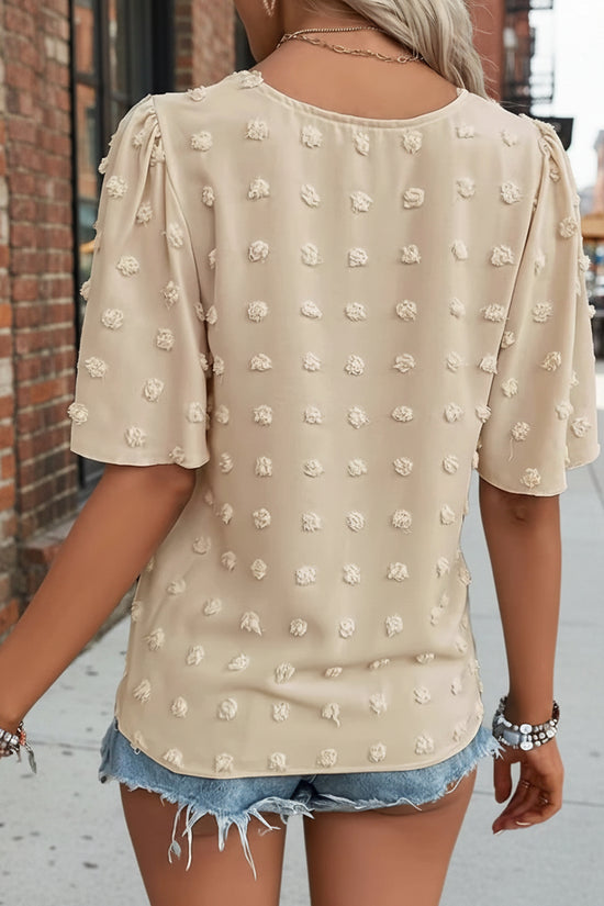 Women's V-Neck Lace-trimmed Short-sleeve Casual Top 