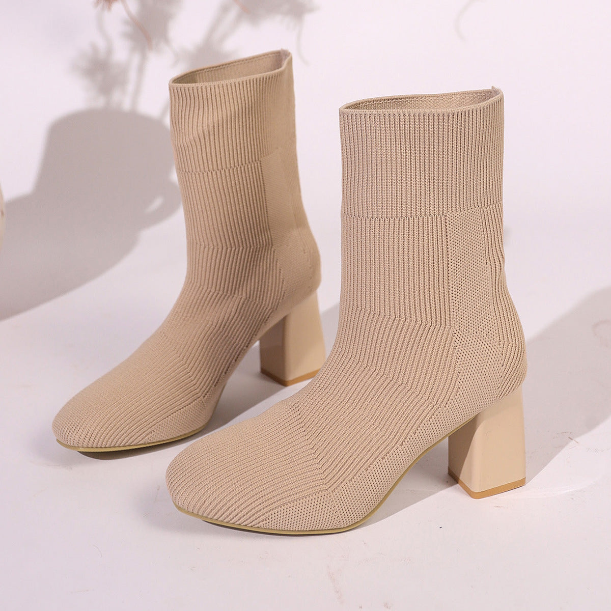 New Knitted Round Head Sleeve High Heel Socks Boots CJ