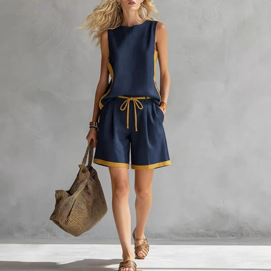 Solid-color Loose Casual Vest And Shorts Set 