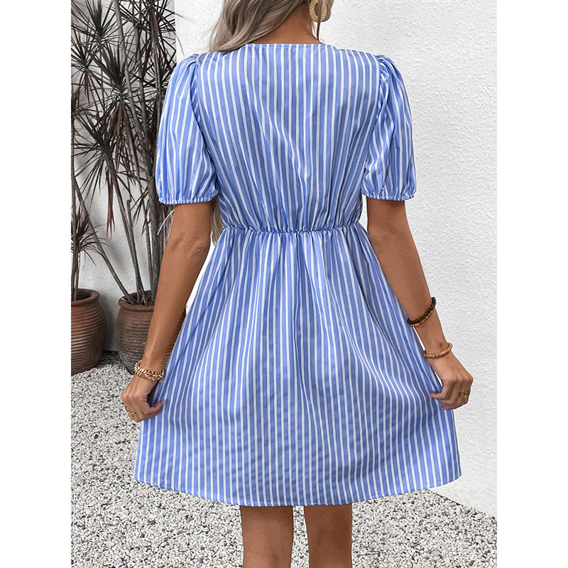Women’s Striped Tie-Front Puff Sleeve Mini Dress CJ US