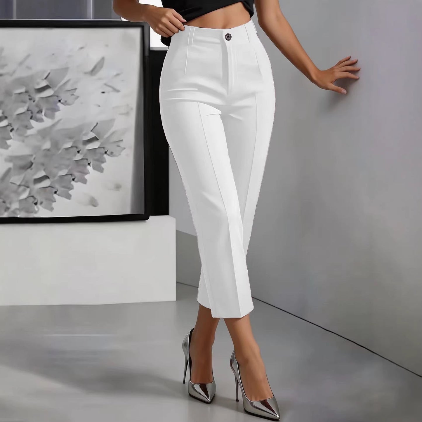Women's High-Waisted Drapey Straight-Leg Pants 