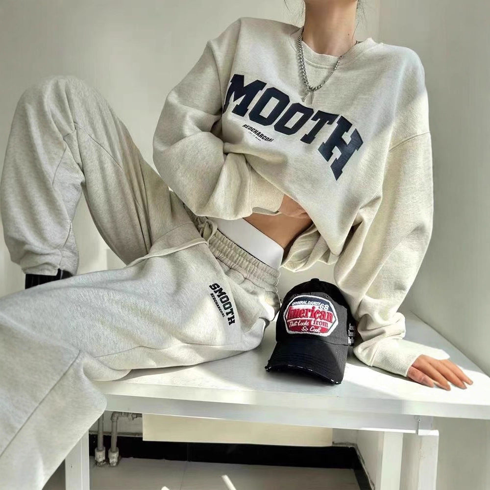 Gray Hoodie And Pants Fashion Running Two-piece Set Trendy 