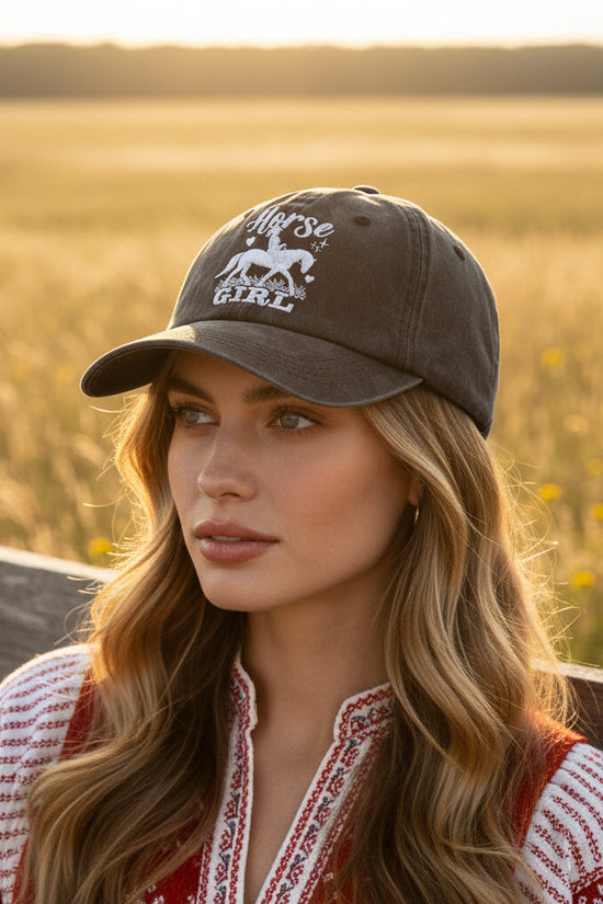 Horse Girl Embroidered Vintage Washed Baseball Cap – Adjustable Equestrian Hat 