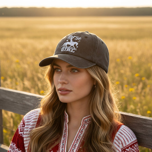 Horse Girl Embroidered Vintage Washed Baseball Cap – Adjustable Equestrian Hat 