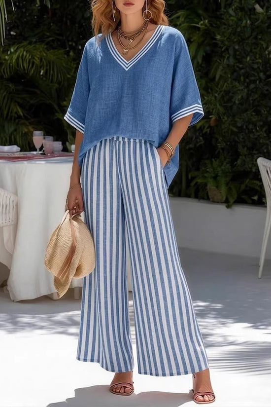 Tunic-style Striped Casual Trousers Womens Outfit 