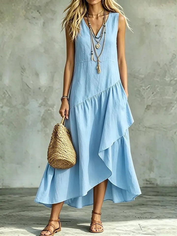 Women's Casual Solid-Color Loose Sleeveless Dress 