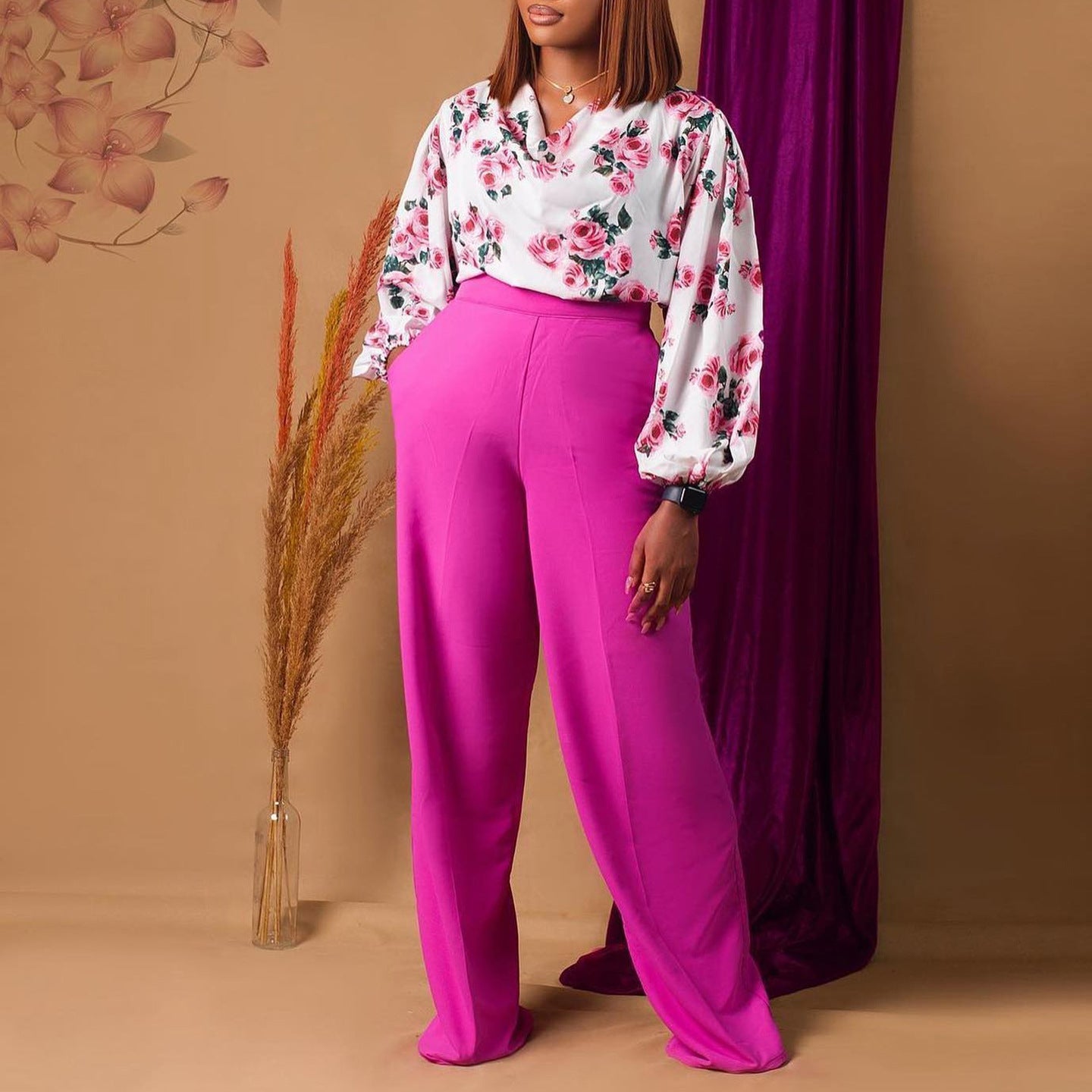 Women's Fashionable Printed Lace-Up Casual Set 