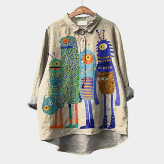 Womens Relaxed-fit Printed Lapel Casual Shirt 