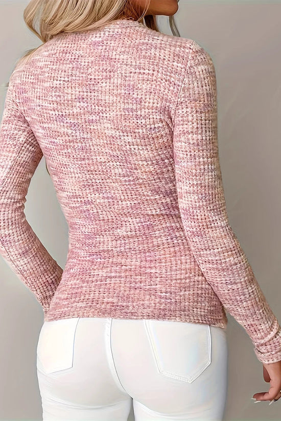 Knitted Slim-fit T-shirt Long Sleeve Pullover With Zipper 