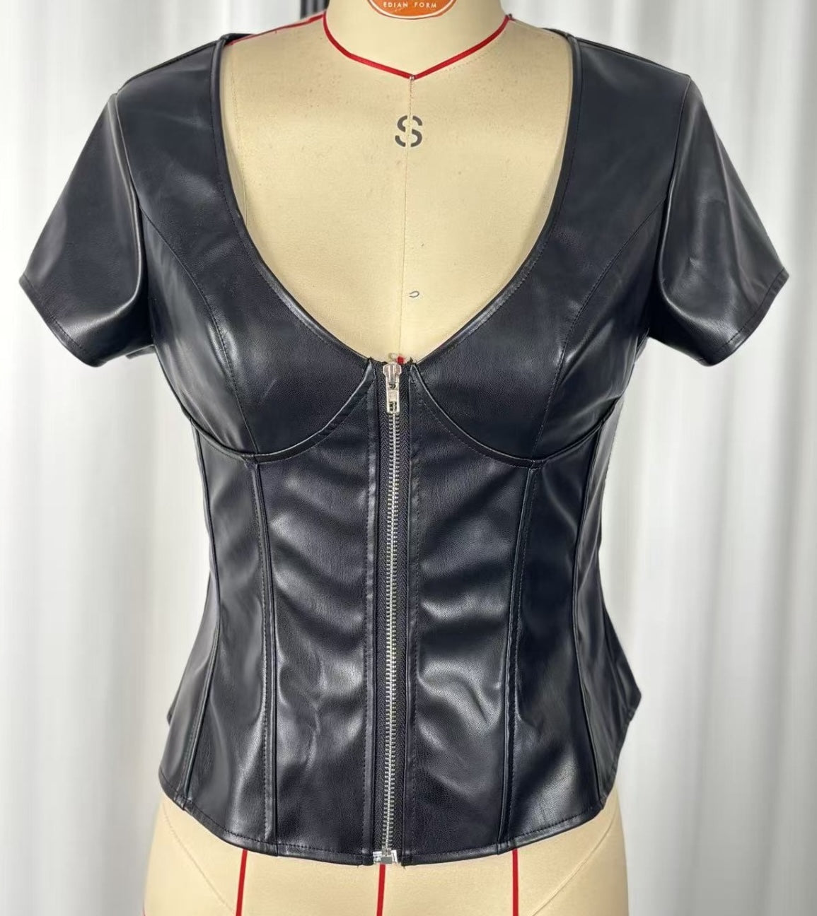 Women's Faux Leather Boned Corset Top 