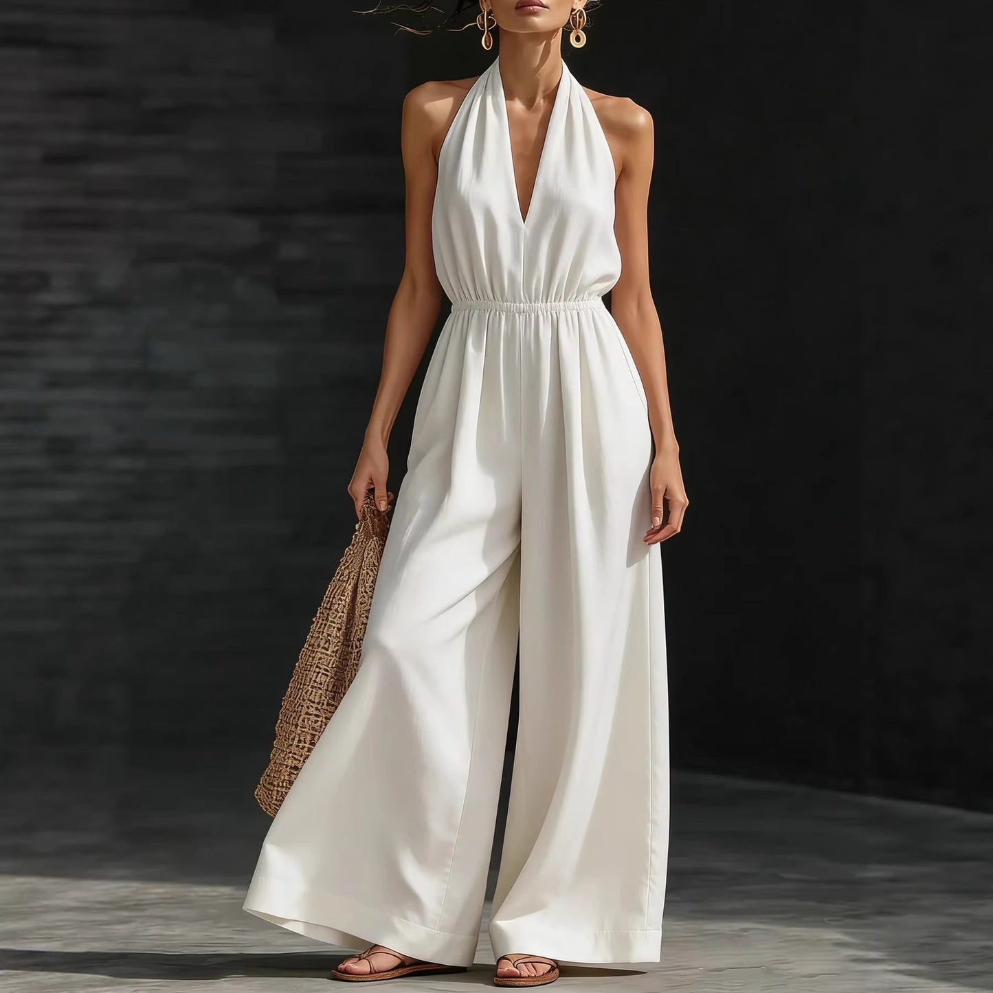 V-neck Halter Neck Jumpsuit For Women 