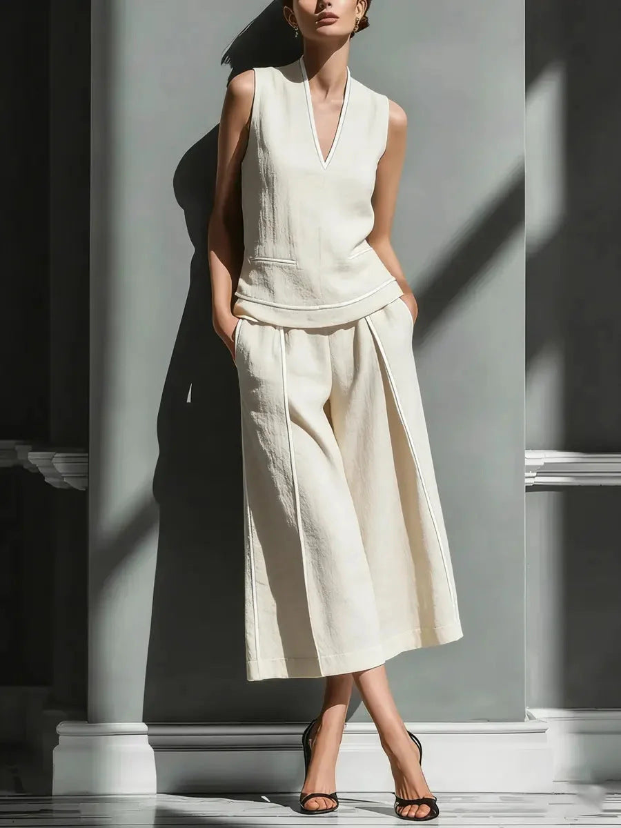 Casual Comfort Womens Sleeveless Linen Shirt Set 