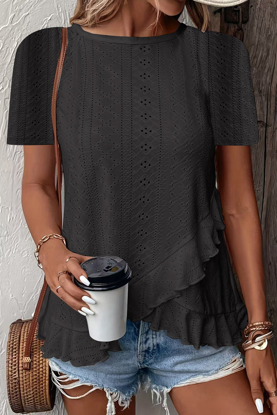 Womens Fashion Casual Solid-color Short-sleeve Crew Neck 