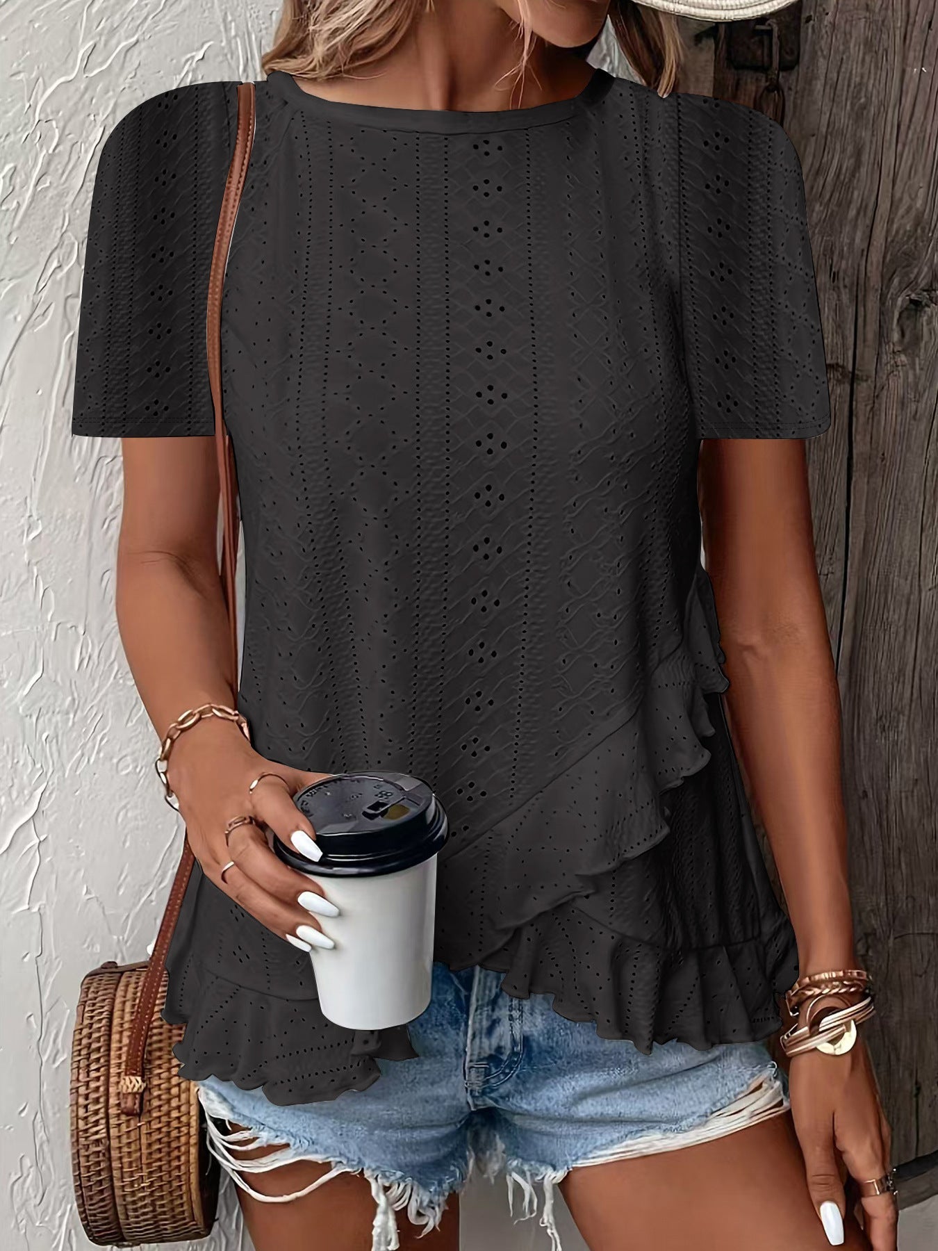 Womens Fashion Casual Solid-color Short-sleeve Crew Neck 