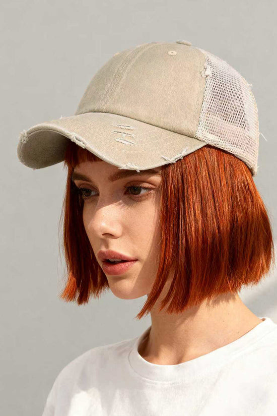 Solid-color, Frayed, Washed-out, Distressed, Mesh-patterned Cap - A Trendy, Youthful, Versatile Baseball Cap That Suits Both Daily Commuting And Outdoor Activities. 
