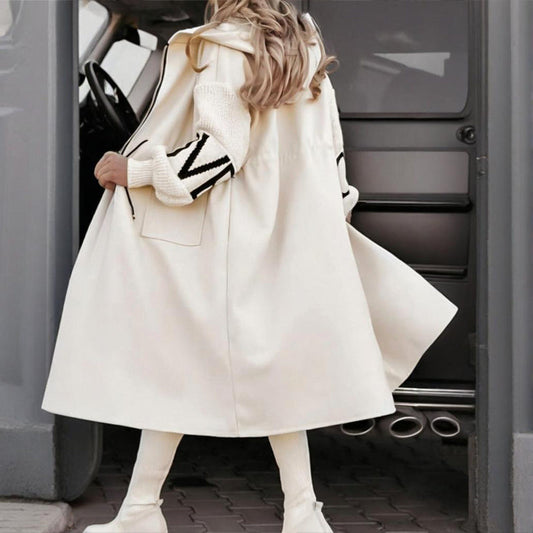 Women's Long Sleeve Letter Print Hooded Coat With Pockets - Zip Front Long Windbreaker For Spring&Fall CJ US