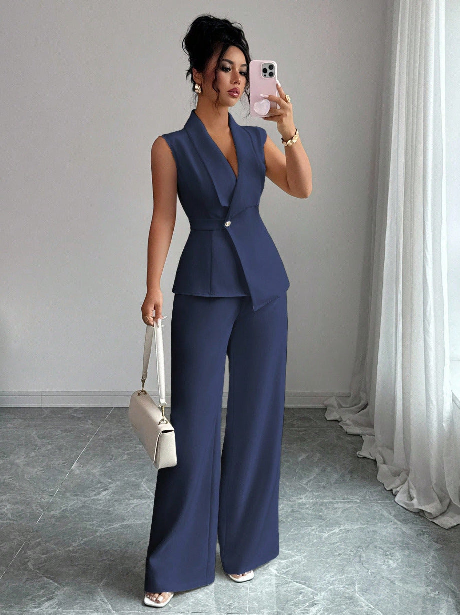 Sleeveless Blazer And Straight-leg Pants Two-piece Set 