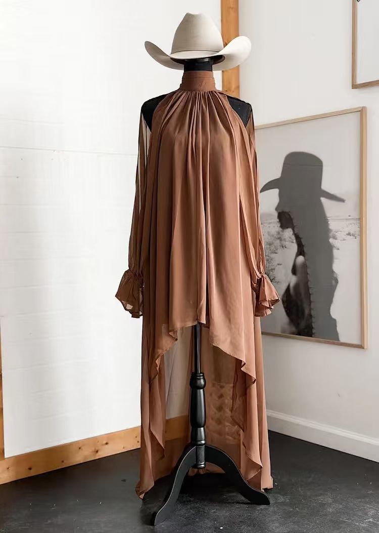 High-neck Irregular Chiffon Dress 