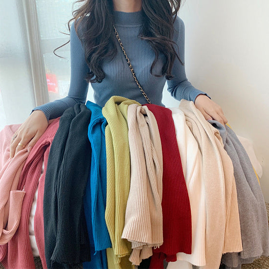 Solid Color Pit Strip Knit Pullover Turtleneck Sweater - Diversi™ Fashion