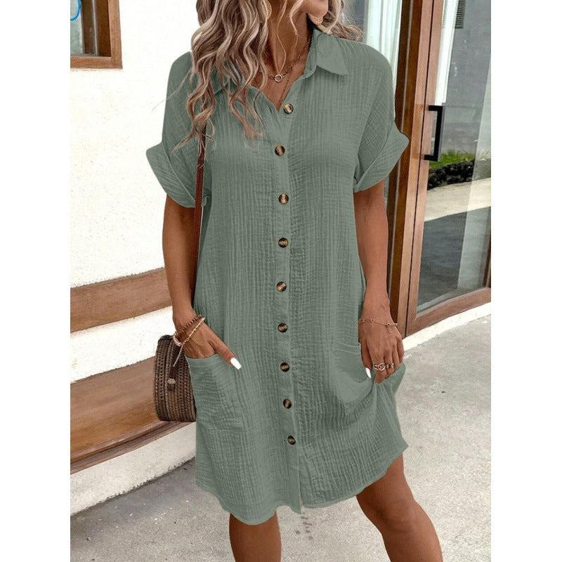 Women’s Ruffle Hem Shirt Dress – Loose Fit Summer Holiday Style 