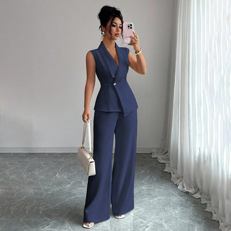 Sleeveless Blazer And Straight-leg Pants Two-piece Set 