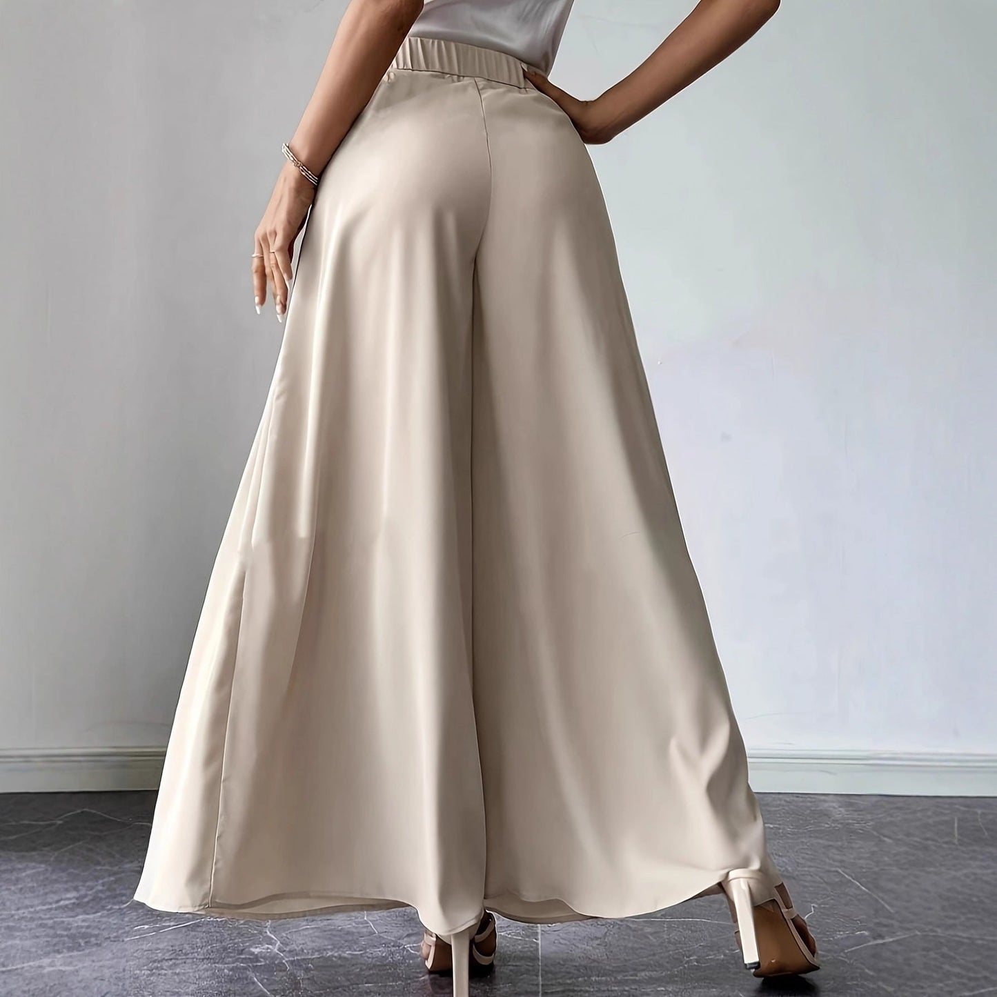 Semi-elastic High-waisted Versatile Pleated Design Relaxed Bohemian Wide-leg Pants 
