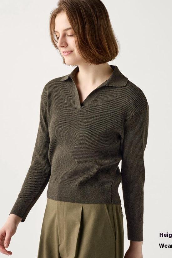 Women’s Ribbed Half-Open Collar Sweater CJ