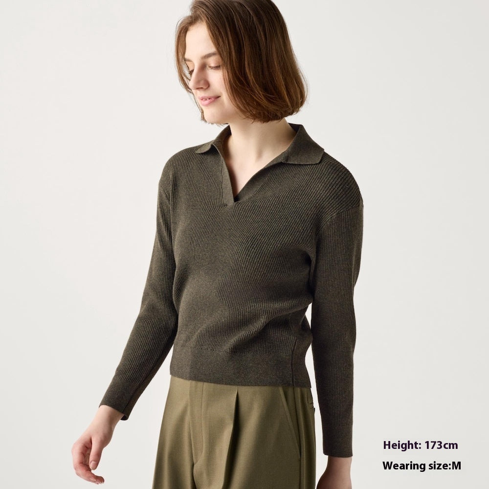 Women’s Ribbed Half-Open Collar Sweater CJ