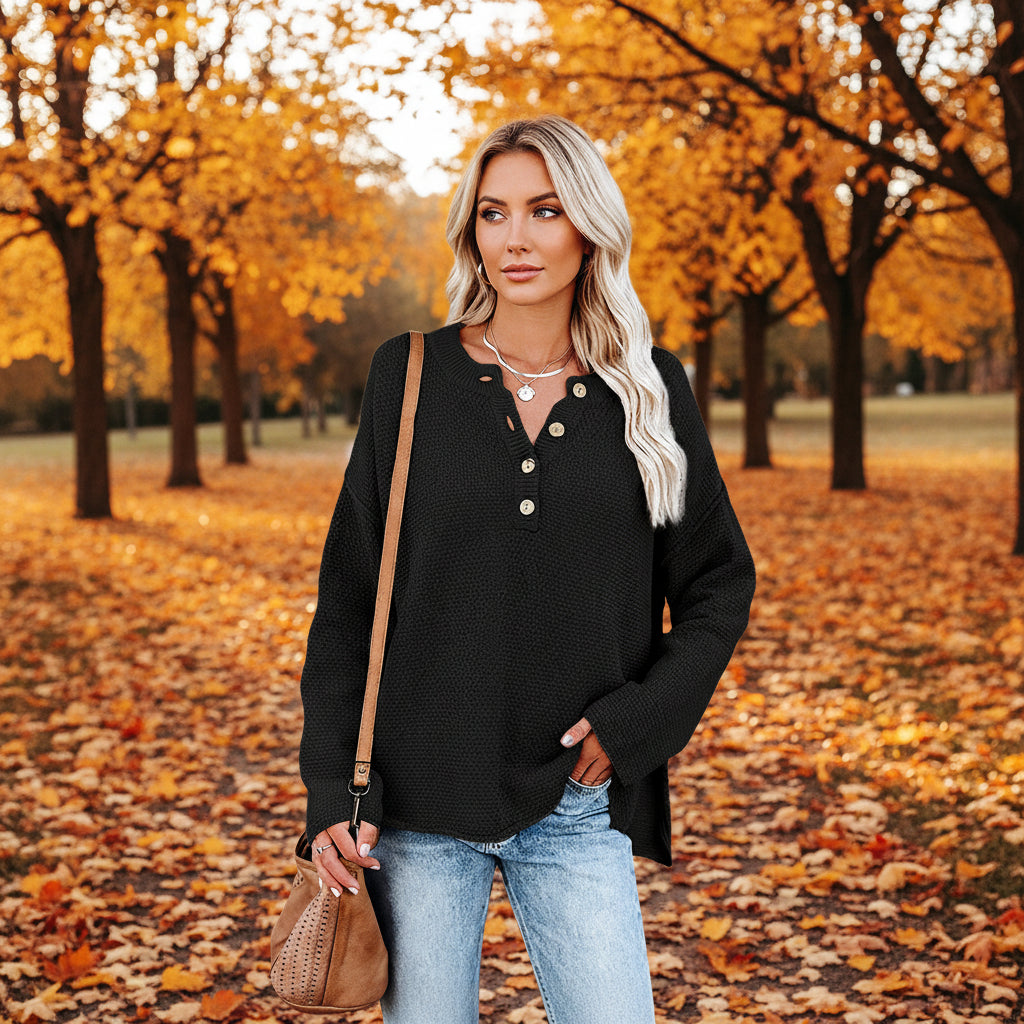 Solid Color Pullover V-Neck Knitted Sweater Womens 