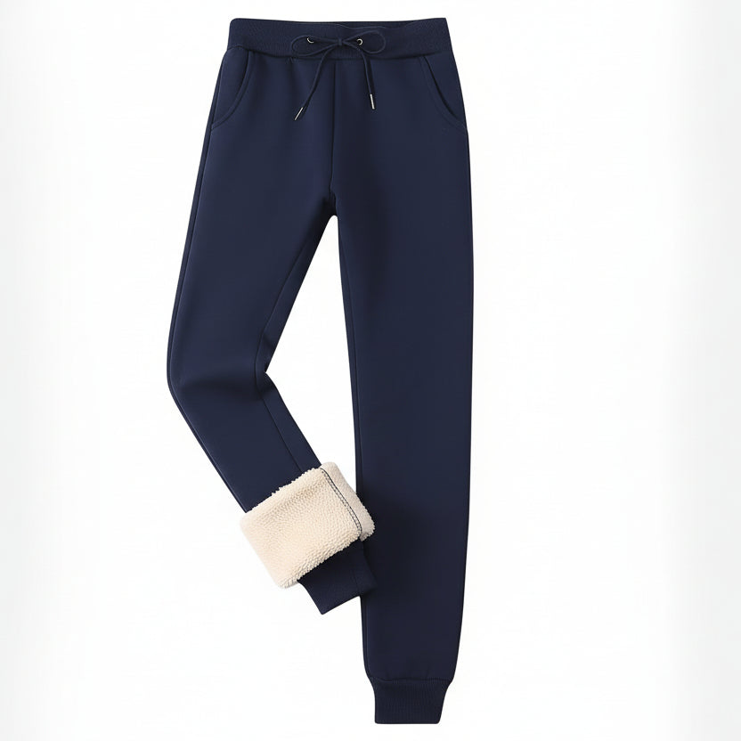 Women's Fleece Sweatpants Jogger Fleece Pants With Drawstring Waist, Boyfriend Style, Long, Solid Color, Slightly Stretchy Fabric 