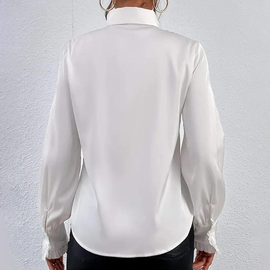 Women's Ruffled Collared Blouse, Long Sleeve Dressy Casual Shirt, Fall Business Casual Work Tops CJ US