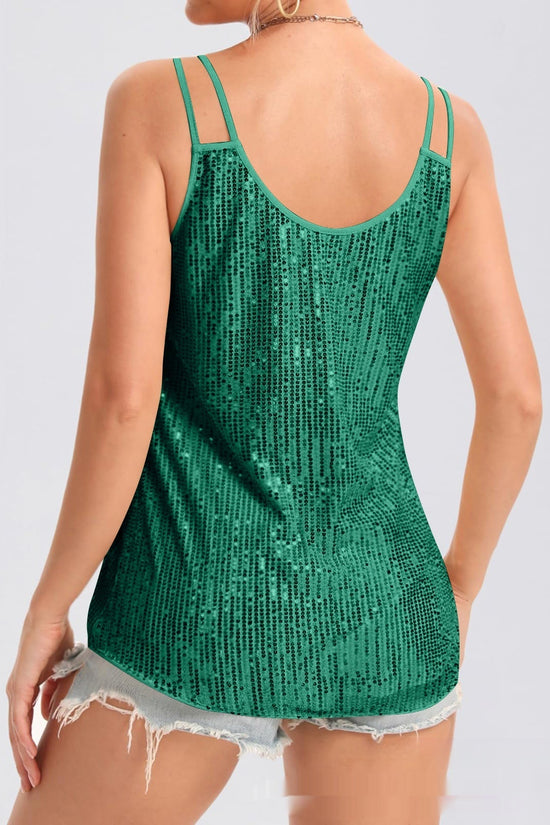 Sequin V-Neck Camisole – Rhinestone Strap Sparkly Top 