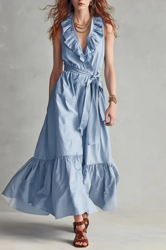 V-neck Sleeveless Lace-Up Panelled Dress 