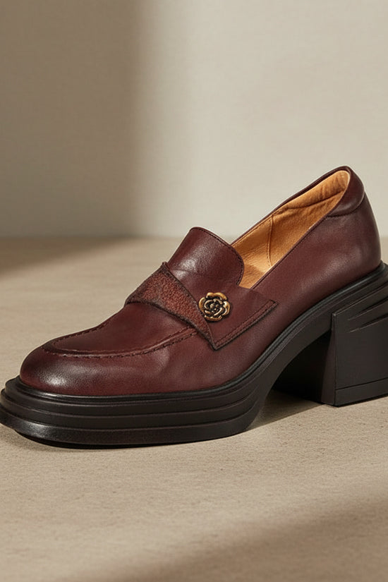 Vintage Womens Chunky-heeled Leather Shoes 