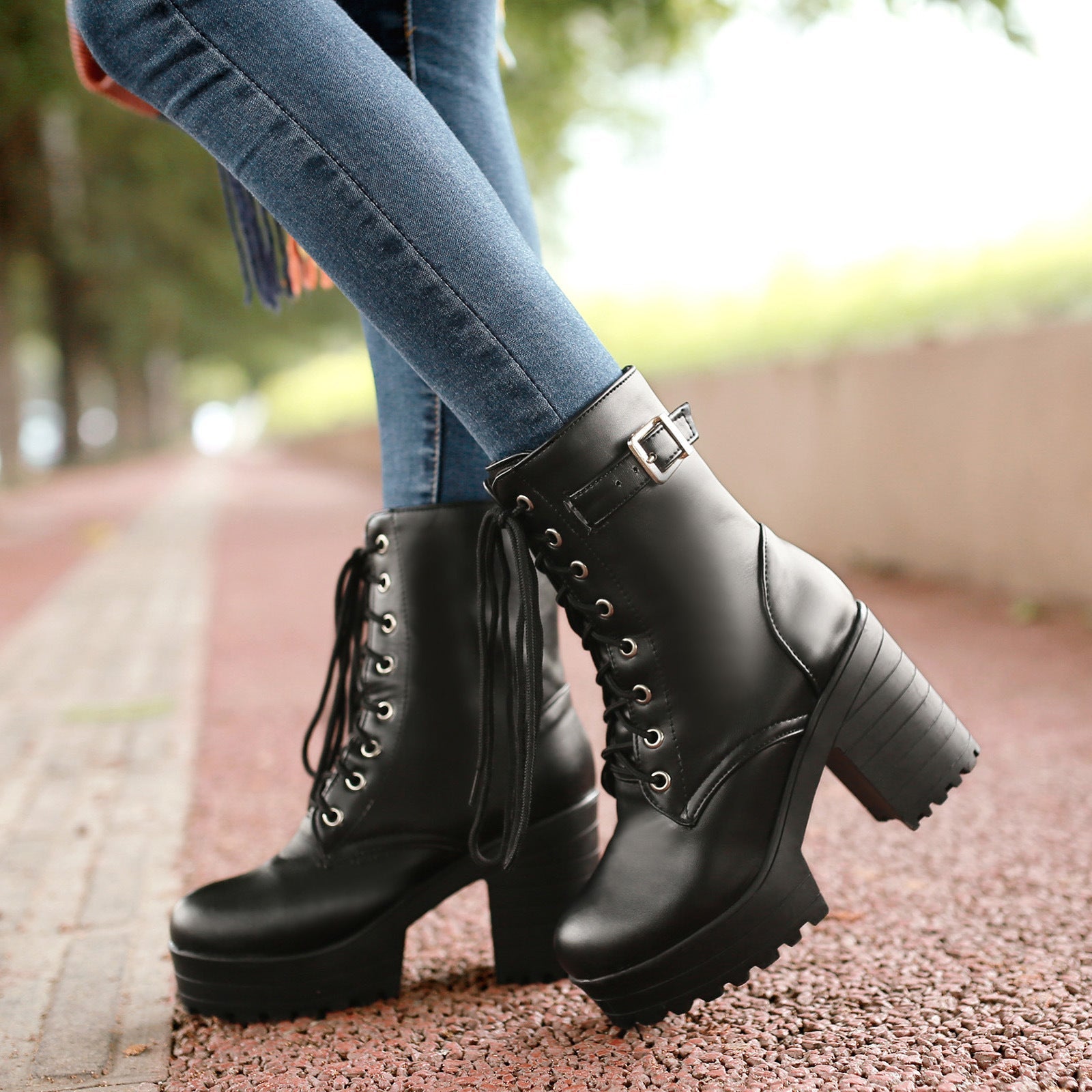 Large Size Thick Heel High Heel PU Martin Boots CJ