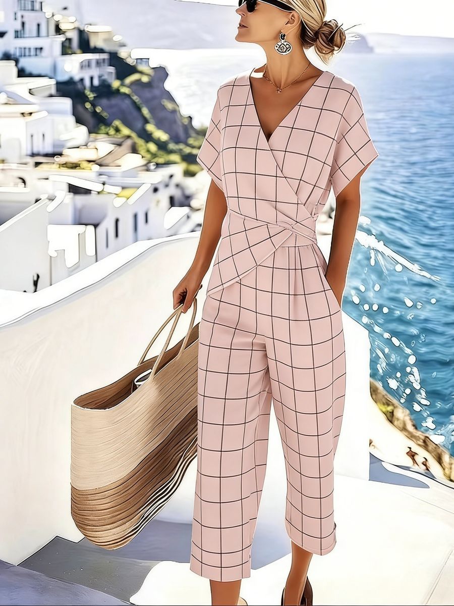 Women's Casual Fashion Solid Color Irregular Short-Sleeve Set 