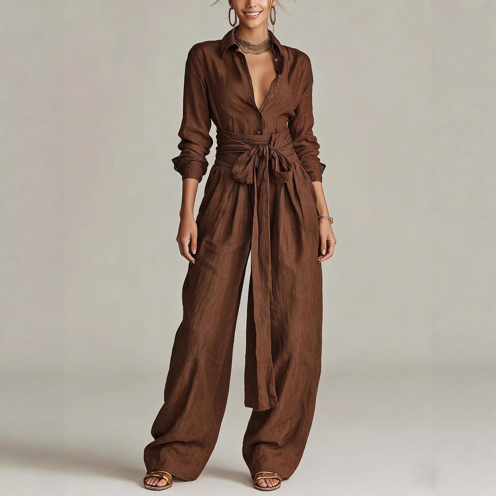 Solid-color High-waisted Short-sleeve Pants Fashion Casual Set 
