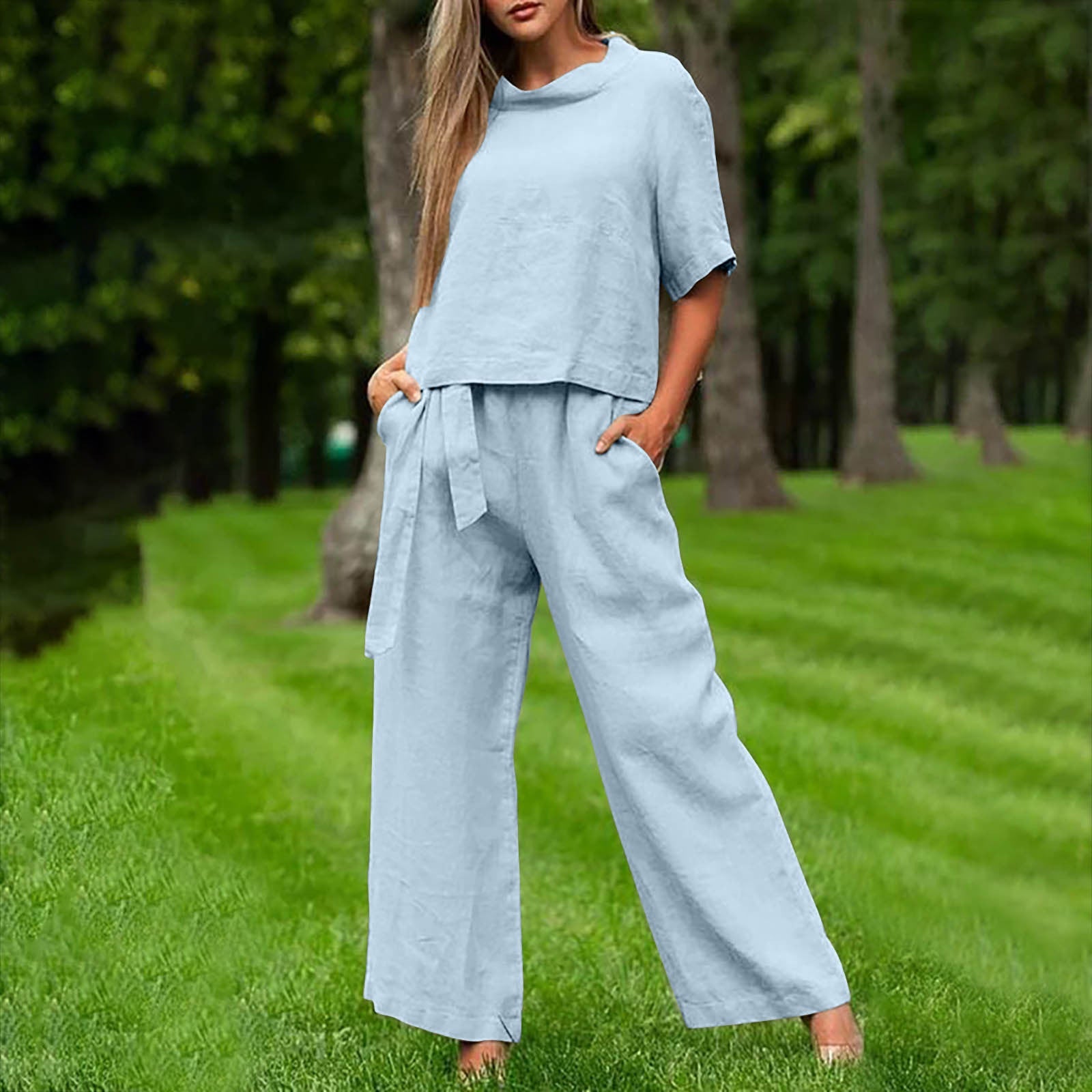 Round-neck Plus-size Womens Casual Two-piece Set, Trendy For Women 