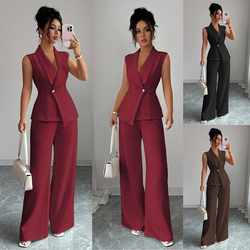 Sleeveless Blazer And Straight-leg Pants Two-piece Set 