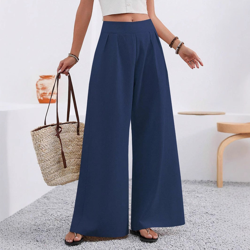 Pocketed High-waisted Fashionable Versatile Wide-leg Trousers Long Pants 