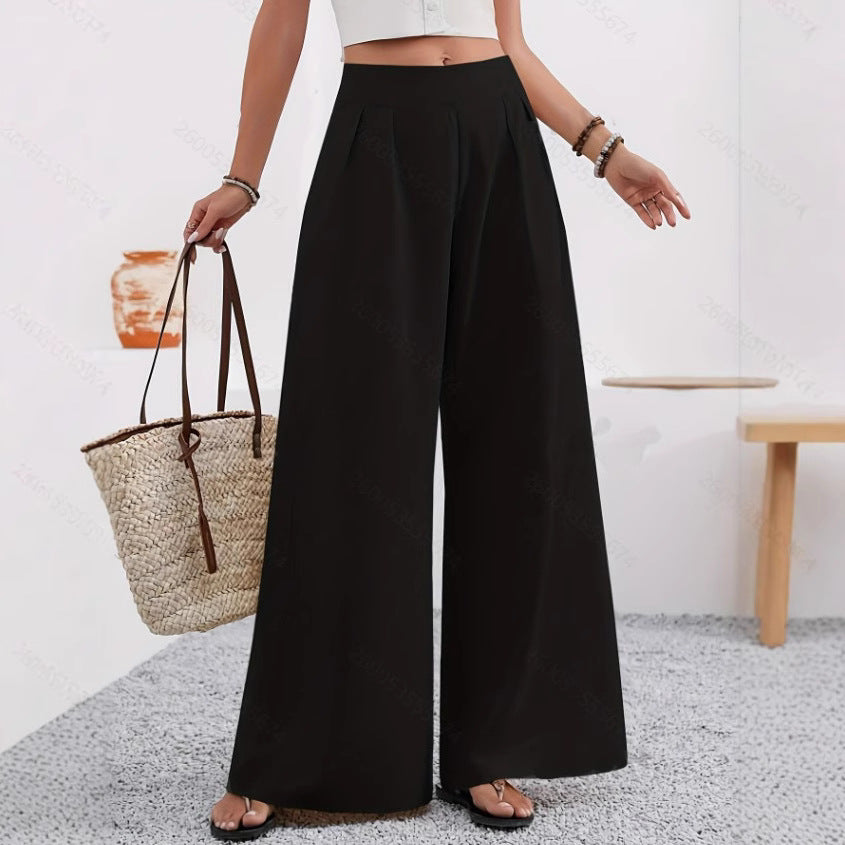 Pocketed High-waisted Fashionable Versatile Wide-leg Trousers Long Pants 