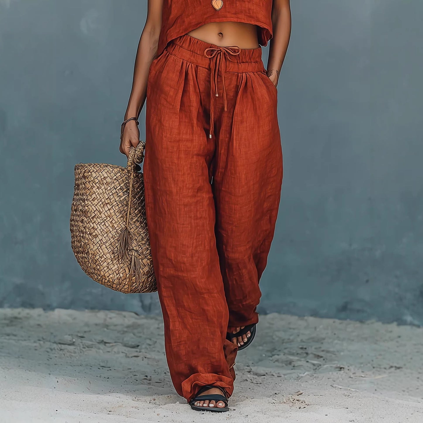 Women's Sleeveless Tank Top And Wide-Leg Pants Set 