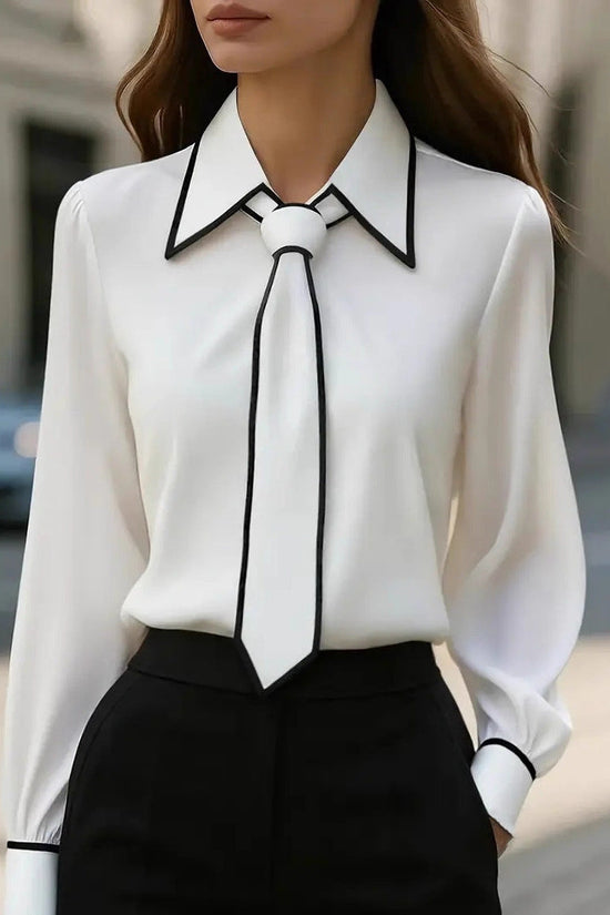 Autumn Fashion Solid Color Commute Tie Design Long Sleeve Shirt Women's Clothing 